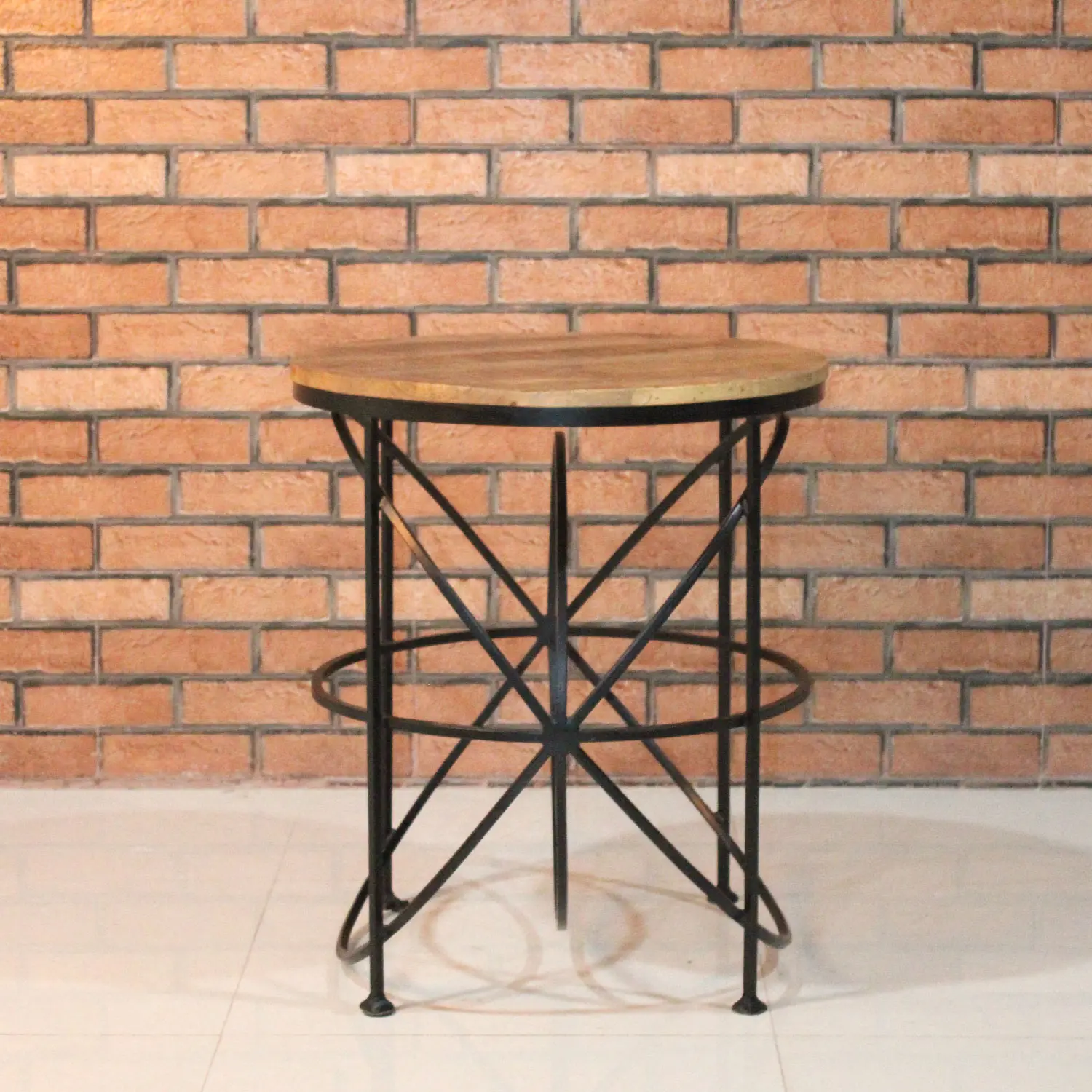 Iron Round Side Table with Wooden Top - popular handicrafts